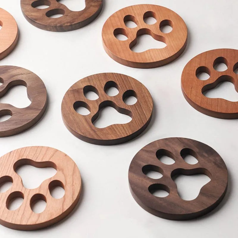 Solid Wood Cat Paw Coasters