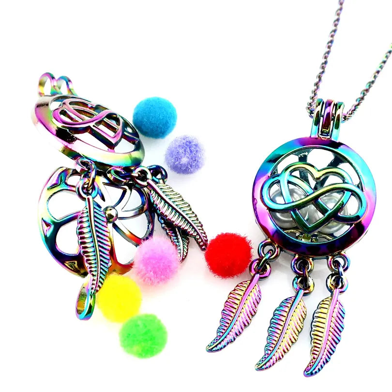 Rainbow Dreamcatcher Essential Oil Diffuser Necklace