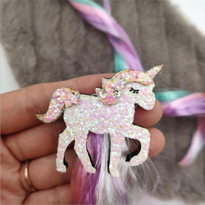 Cute Glitter Unicorn Hair Clip w/ Rainbow Extension