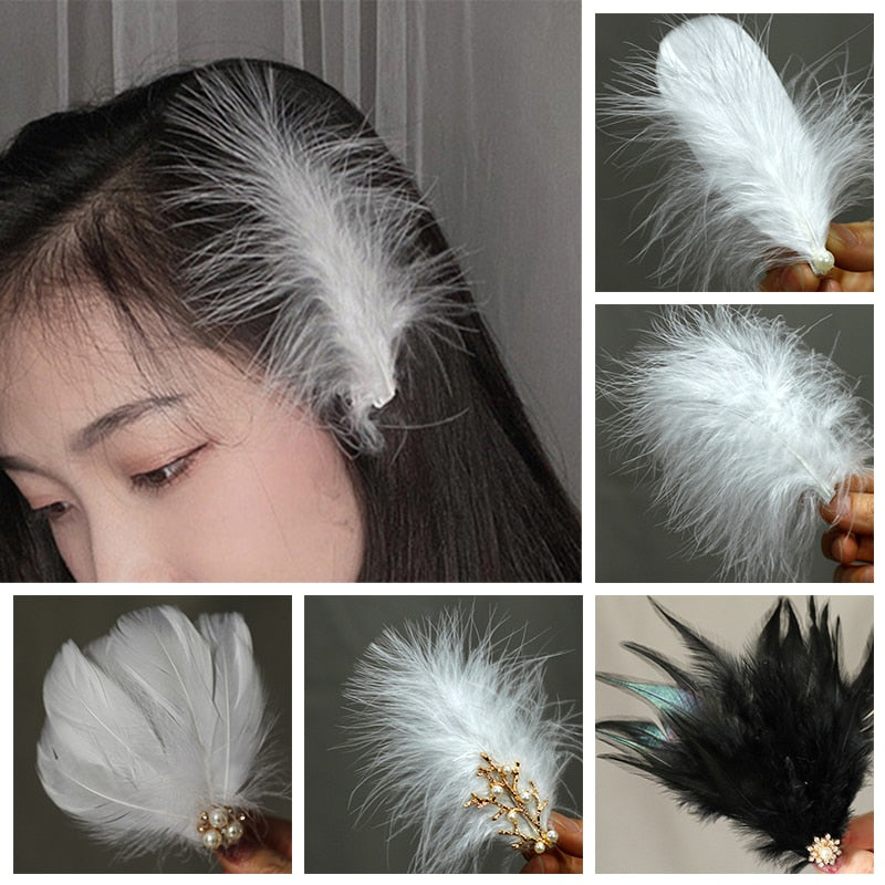 White Feather Hairpins