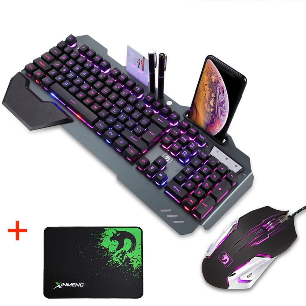 RGB Backlit Multi Shortcuts Gaming Keyboard w/ Pen and Phone Holder