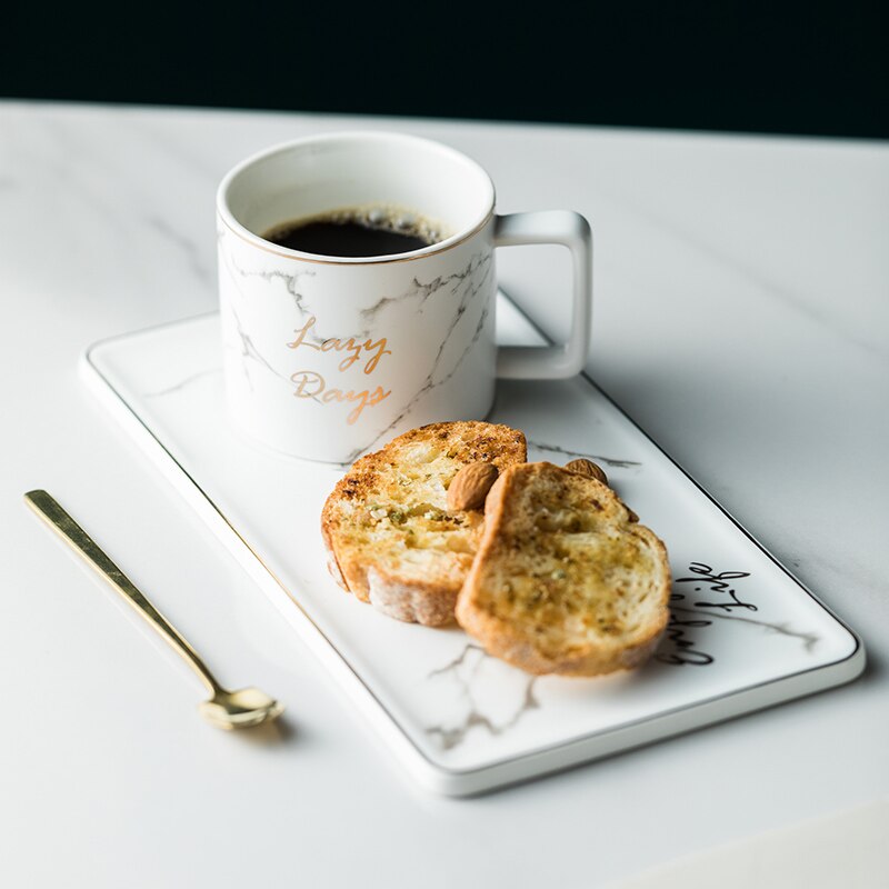 Marble Ceramic Coffee Mug w/ Tray and Spoon