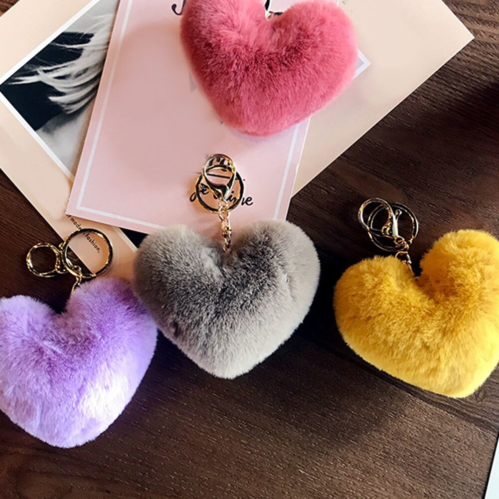 Cute Pompom Heart Keychain