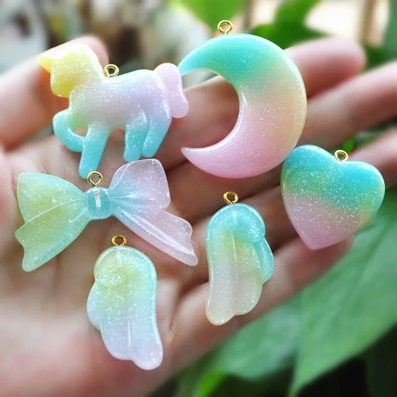 12Pcs Candy Colored Glitter Resin Charms