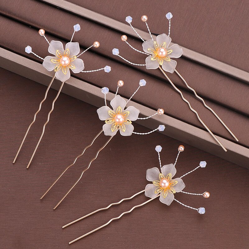Gold Pearl Flower Hair Pins