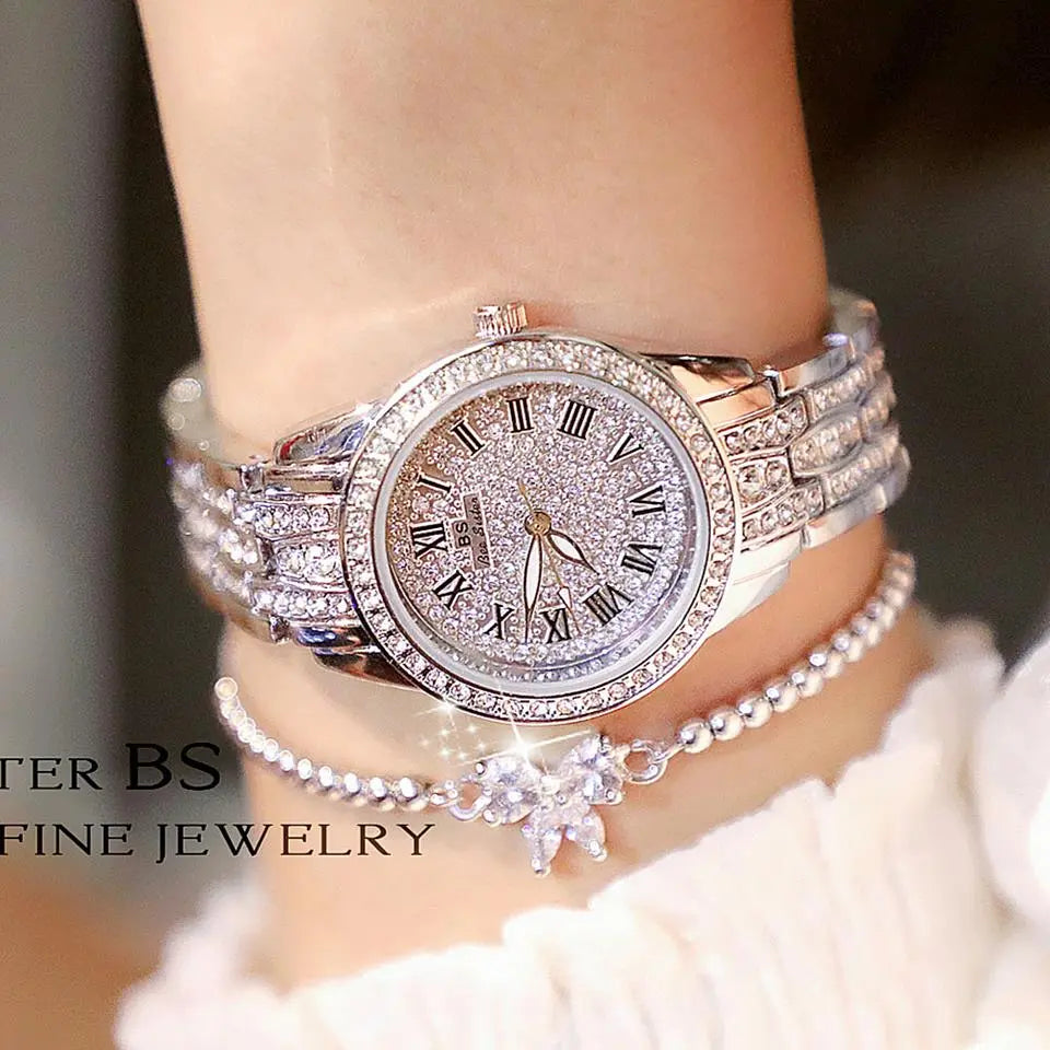 Stainless Steel Diamond Watch w/ Butterfly Bracelet