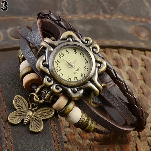 Multilayer Butterfly Faux Leather Bracelet Watch