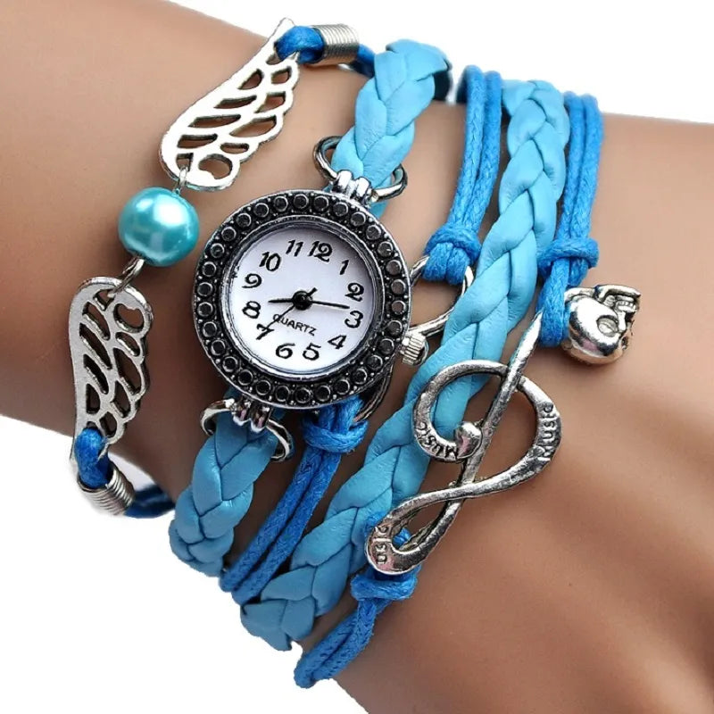 Multilayer Watch w/ Angel Wings and Hearts