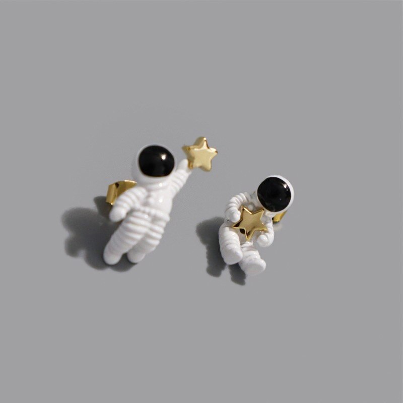 Cute Asymmetric Space Astronauts Clip on Earrings