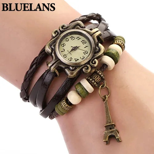 Vintage Eiffel Tower Leather Bracelet Watch