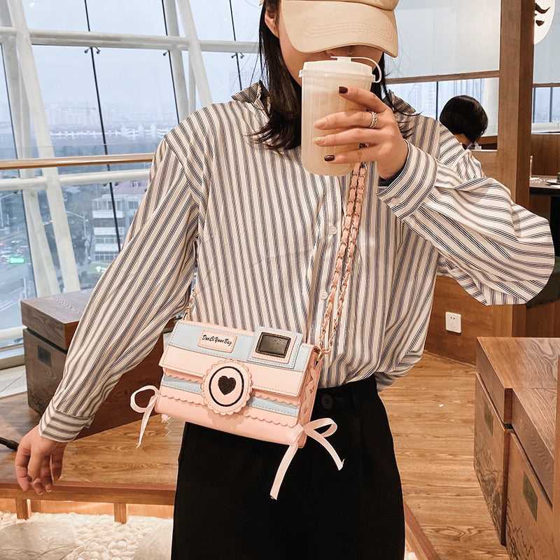 Pink Dream Camera Embroidery Handbag