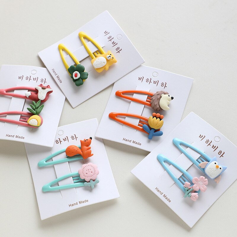 2Pcs Cute Flower and Animal Hair Ties and Clips