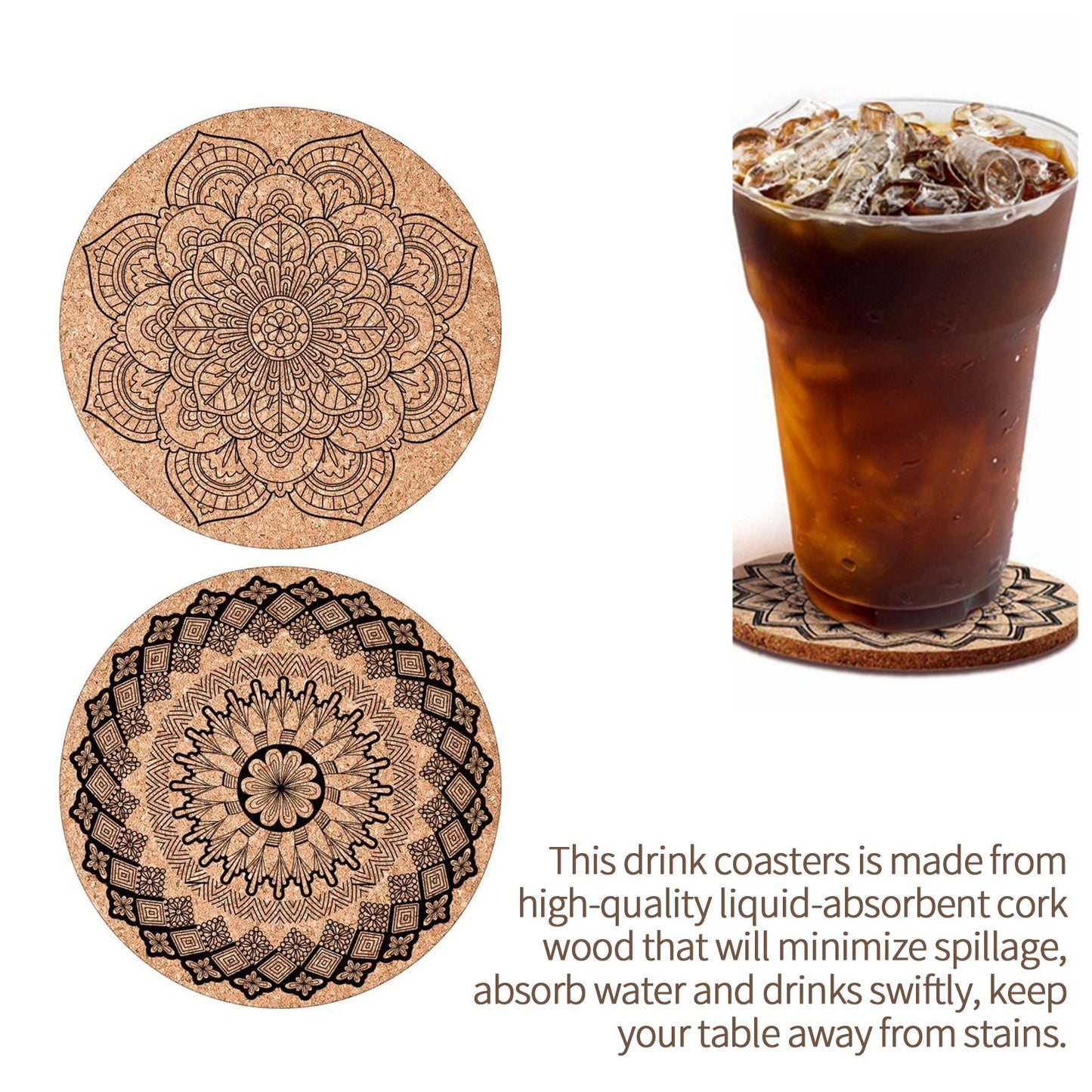 8Pcs Mandala Floral Pattern Drink Coasters