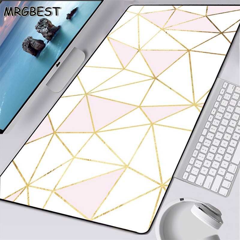 LED White Pink Marble Pattern Mouse Pad