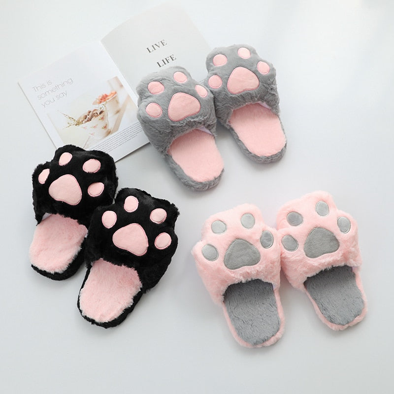 Fuzzy Plush Cat Paw Slippers
