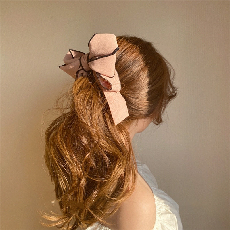 Cute Ribbon Bow Imitation Pearl Banana Hair Clip
