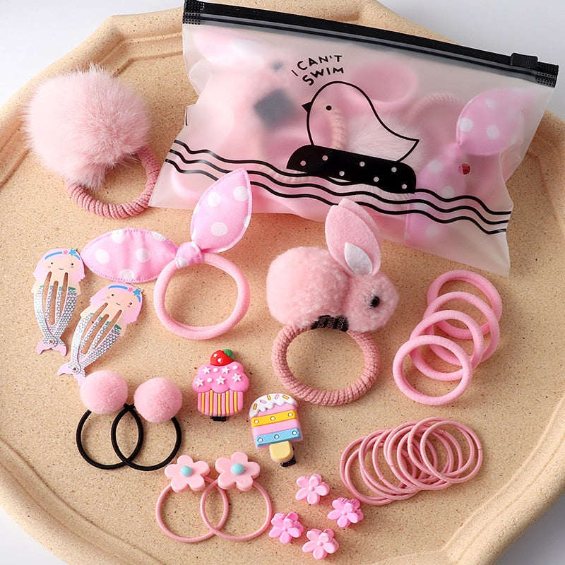 30Pcs Assorted Cute Hair Ties and Clips