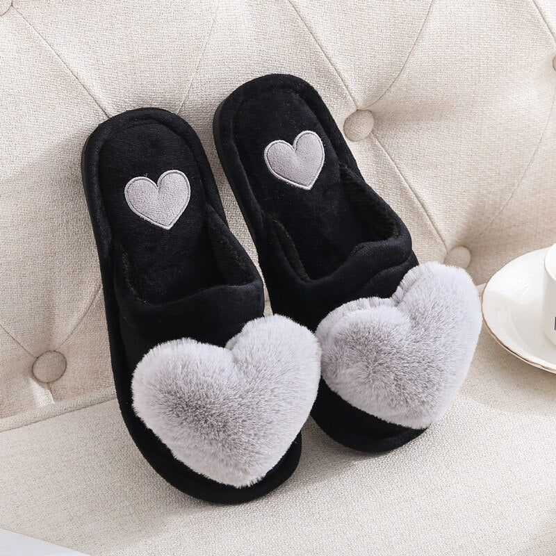 Love Heart Plush Slippers