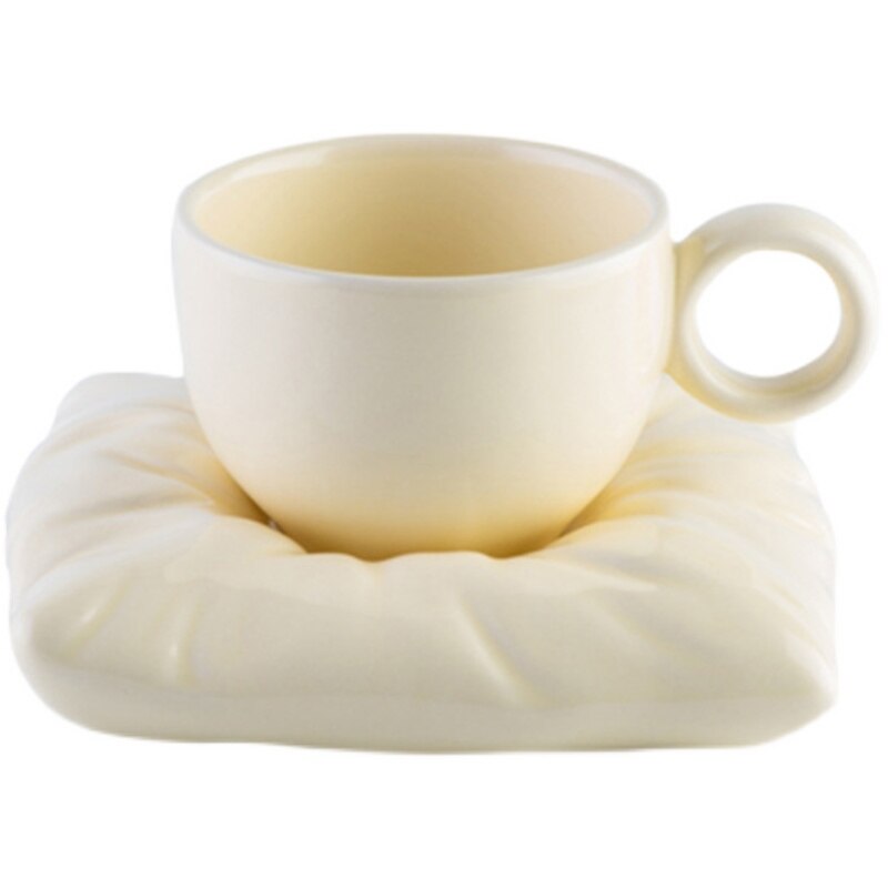 Adorable Ceramic Coffee Mugs w/ Pillow Saucer