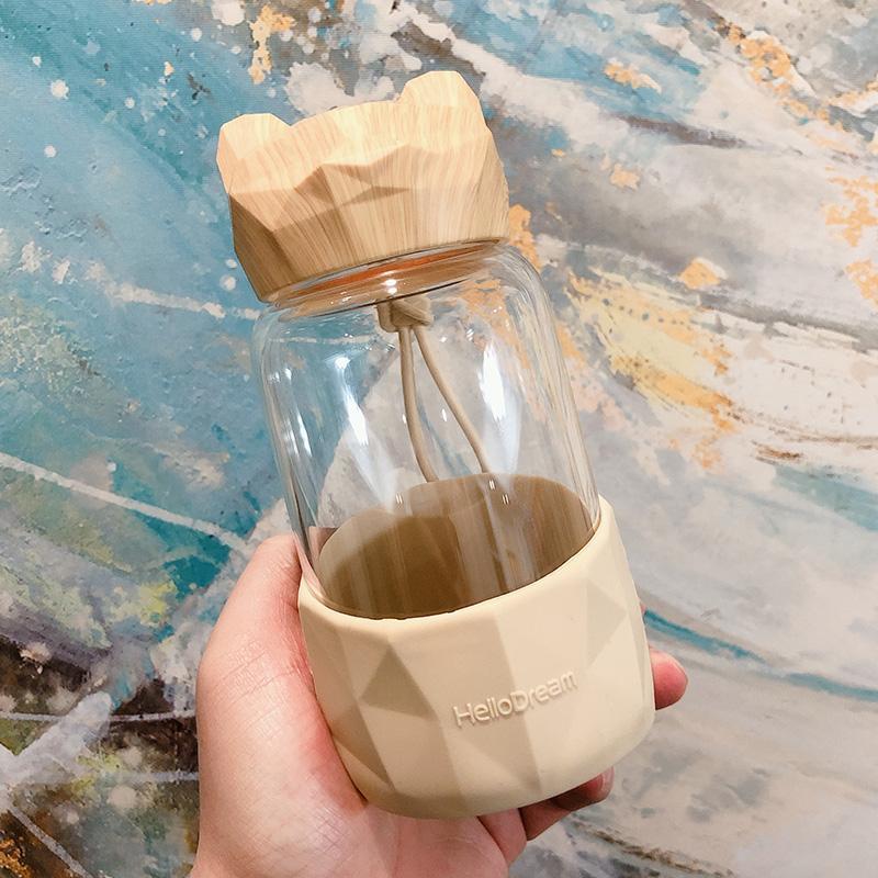 Cute Bear Glass Water Bottle