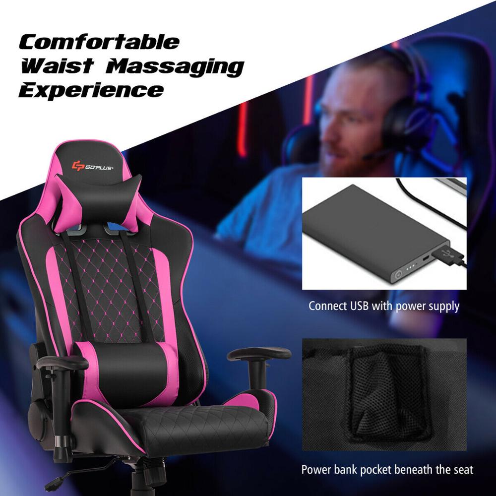 Massage Gaming Chair w/Lumbar Support and Headrest
