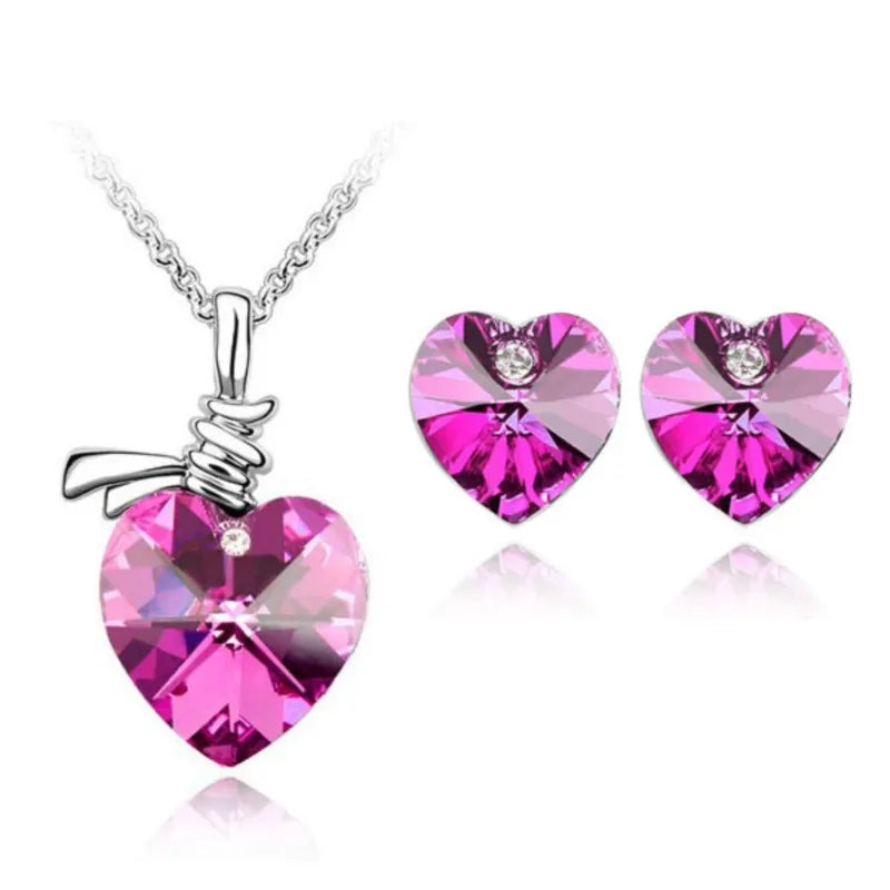 Crystal Heart Pendant Jewelry Set