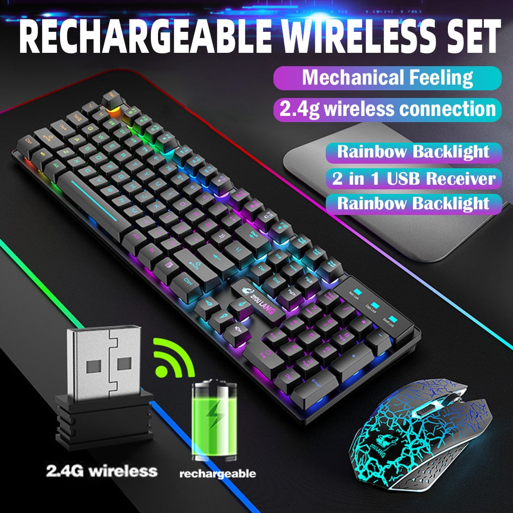 Rainbow LED Backlight Gaming Mechanical Keyboard and Mouse