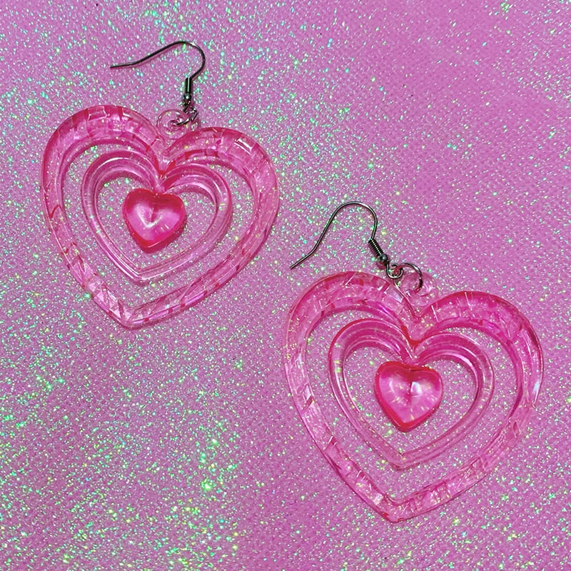Pink Hollowout Heart Earrings