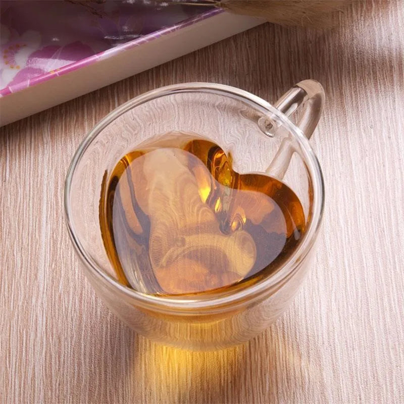Heart Shaped Double Wall Layer Clear Coffee Cup