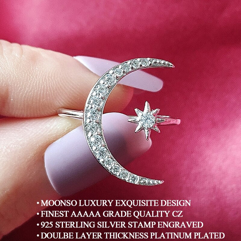 Cute Adjustable Moon and Star Ring