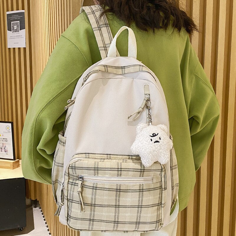 Canvas Backpacks w/ Plaid Pouch and Keychain