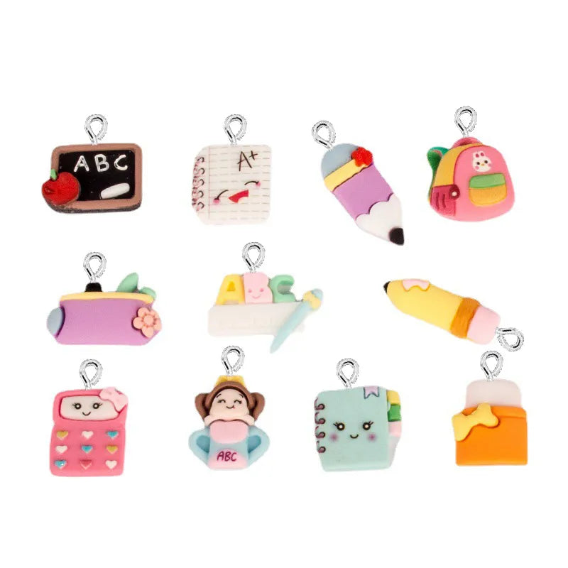 10Pcs Cute Back To School Resin Charms