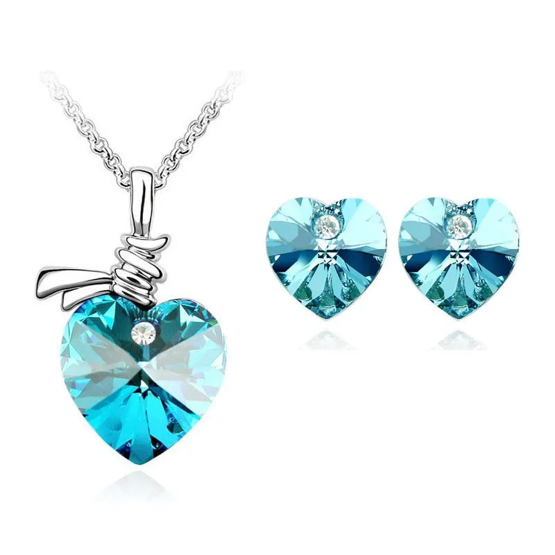 Crystal Heart Pendant Jewelry Set