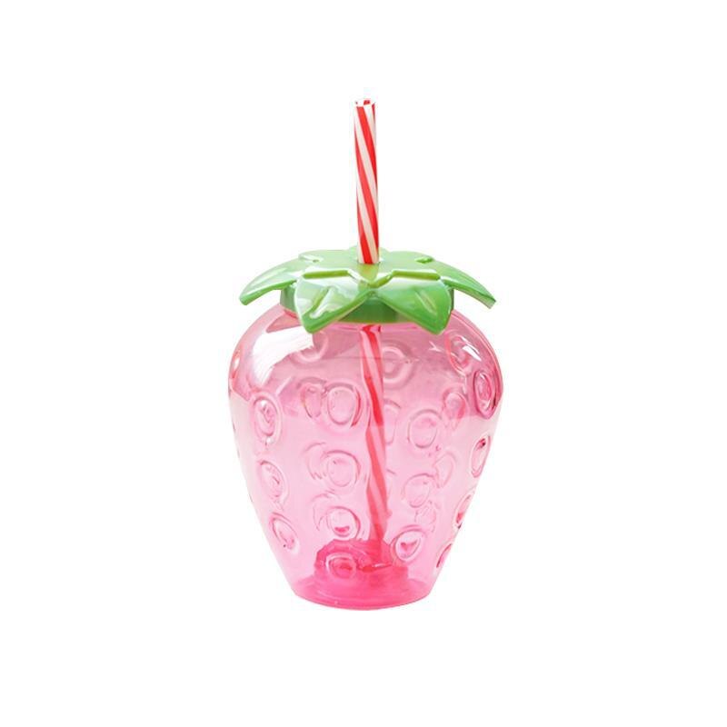 Plastic Strawberry Shaped Cups w/ Straw