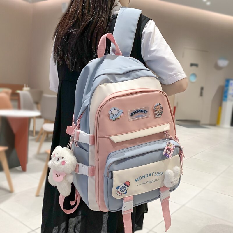 Cute Backpack and Shoulder Bag w/ Bear Pendant