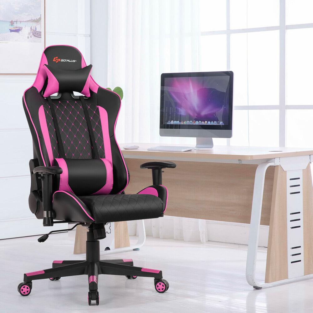 Massage Gaming Chair w/Lumbar Support and Headrest