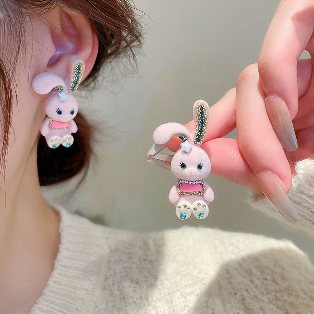 Cute Funny Flocking Rabbit Stud Earrings