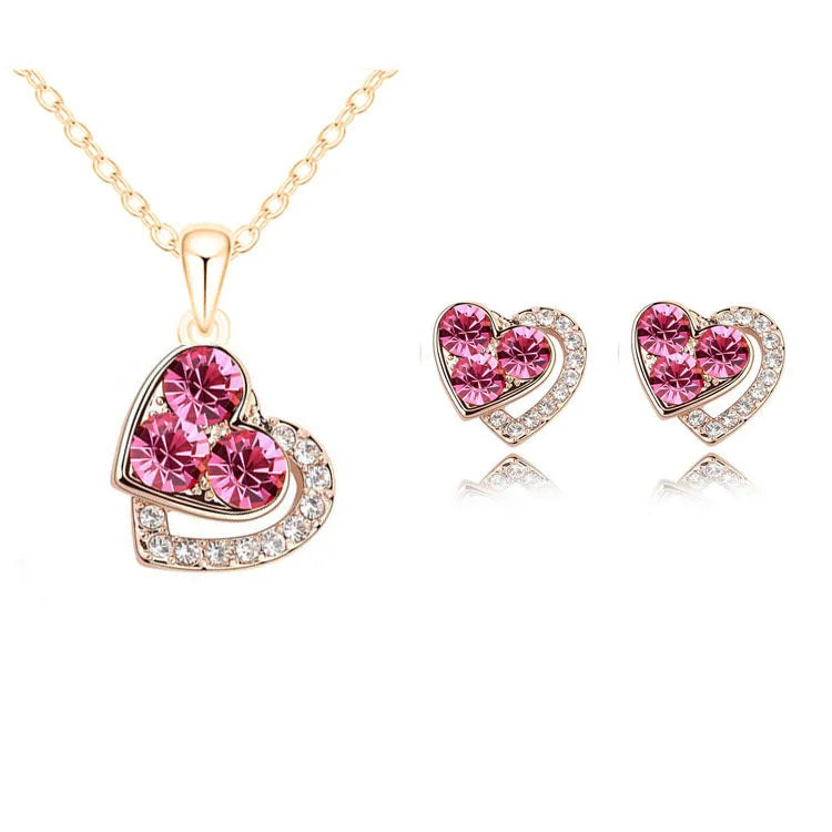 Crystal Love Necklace and Stud Earrings