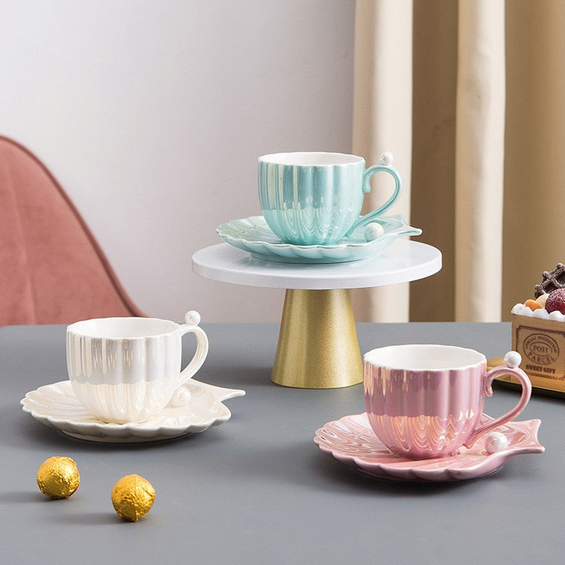 Pearlescent Shell Coffee Cup w/ Saucer
